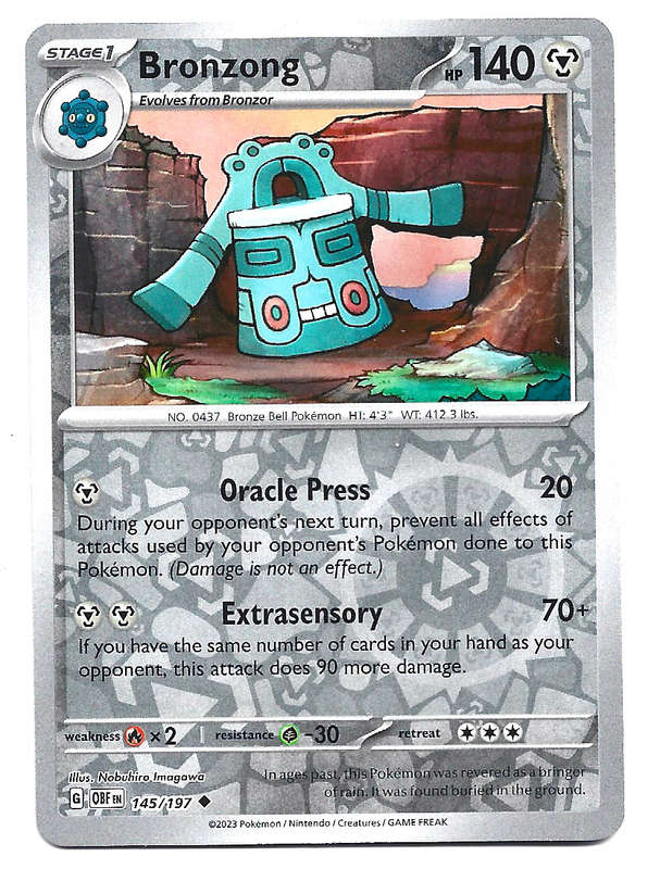 BRONZONG - REVERSE HOLO  145/197  POKEMON TCG OBSIDIAN FLAMES TRADING CARD