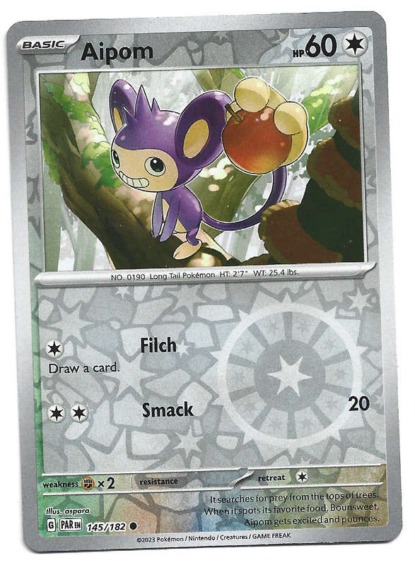 AIPOM  -   REVERSE HOLO POKEMON PARADOX RIFT   145/182 TRADING CARD