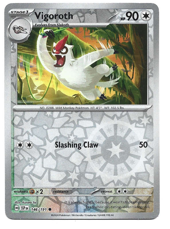 VIGOROTH -  REVERSE HOLO   146/191 POKEMON TCG SURGING SPARKS TRADING CARD