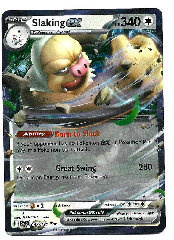 SLAKING EX  - HOLO D/RARE   147/191 POKEMON TCG SURGING SPARKS TRADING CARD