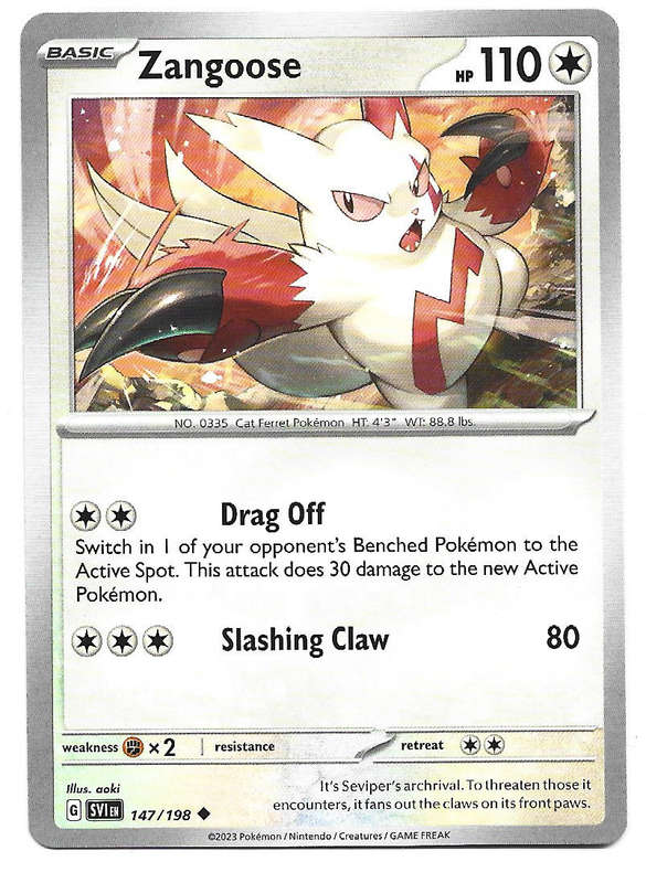 ZANGOOSE - COMMON   147/198 POKEMON TCG SCARLET & VIOLET TRADING CARD