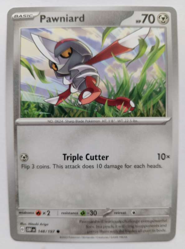POKEMON CARD -PAWNIARD  148/197 COMMON OBSIDIAN FLAMES 2023 - MINT