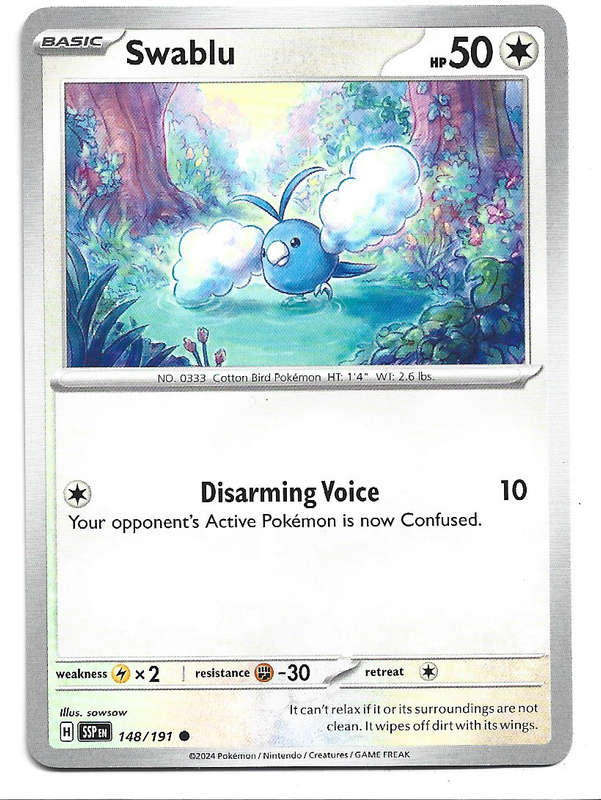SWABLU  - POKEMON TCG SURGING SPARKS  COMMON   148/191 TRADING CARD
