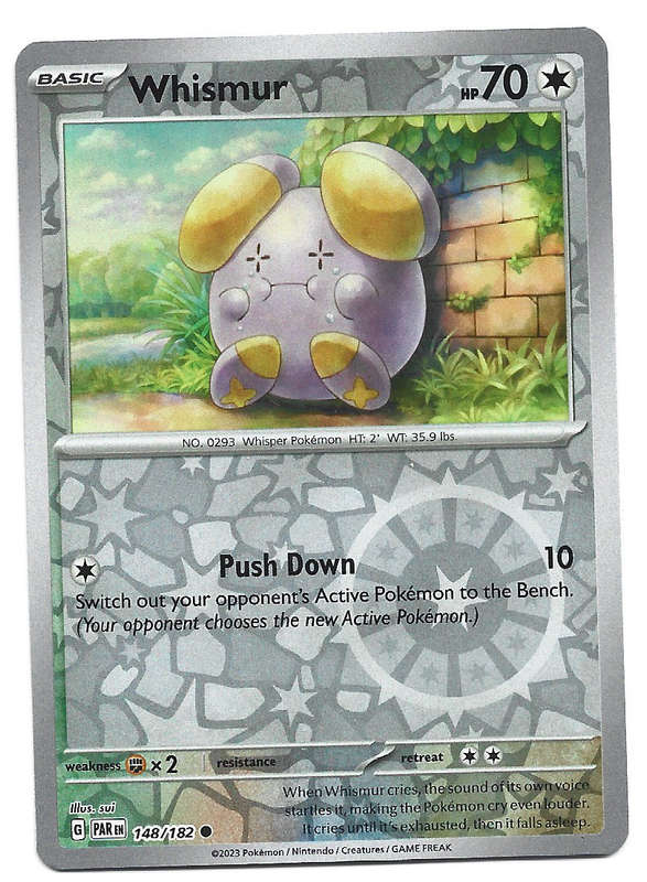 WHISMUR  -   REVERSE HOLO POKEMON PARADOX RIFT   148/182 TRADING CARD