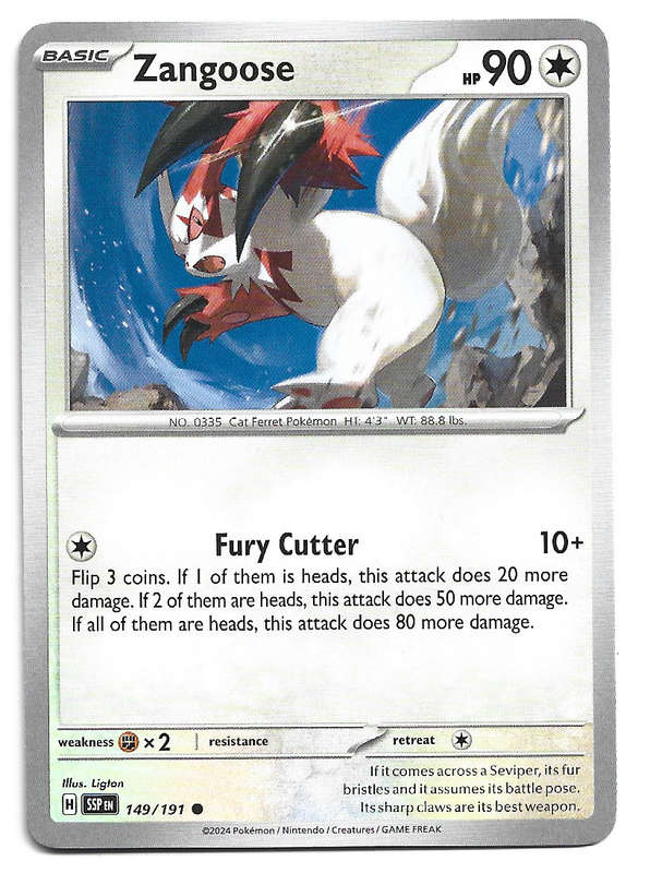 ZANGOOSE  - COMMON  149/191 POKEMON TCG SURGING SPARKS TRADING CARD
