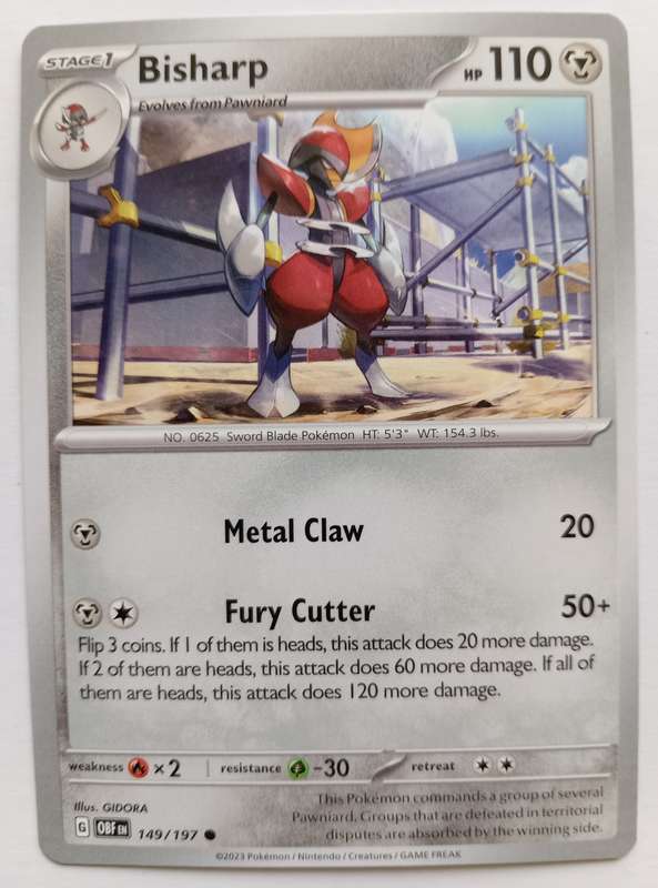 BISHARP - POKEMON NINTENDO OBSIDIAN FLAMES  - COMMON TRADING CARD 149/197