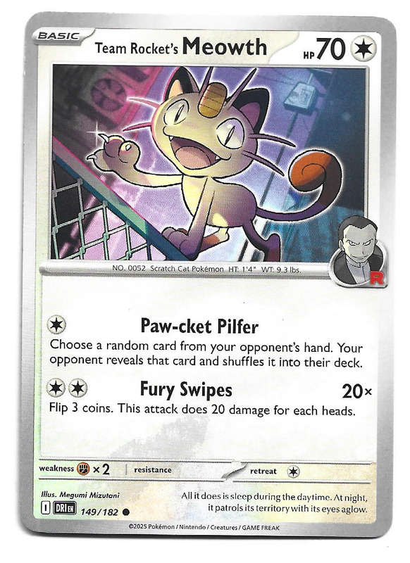 TEAM ROCKET's MEOWTH - COMMON  149/182  POKEMON TCG DESTINED RIVALS TRADING CARD