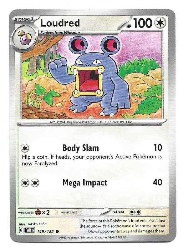 LOUDRED  -  POKEMON PARADOX RIFT COMMON  149/182 TRADING CARD