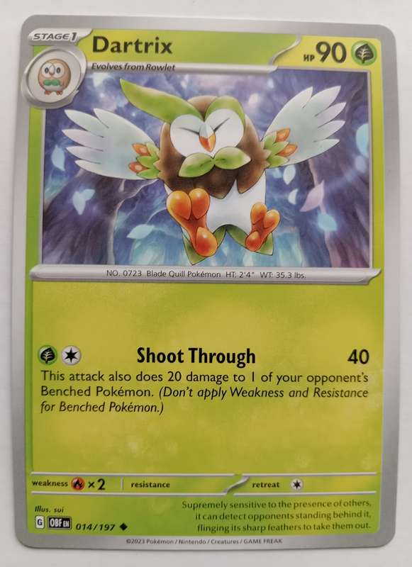 POKEMON CARD - DARTRIX  14/197 COMMON OBSIDIAN FLAMES 2023 - MINT