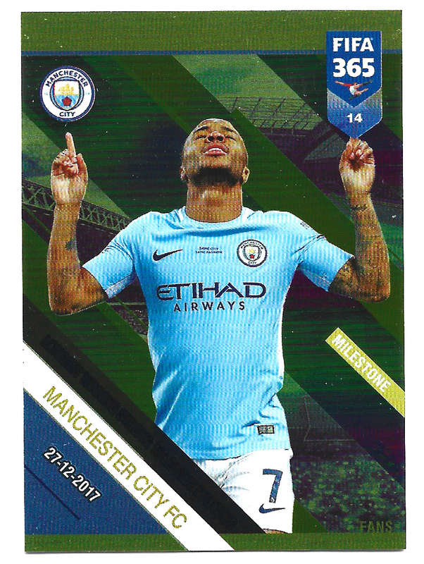 RAHEEM STERLING - PANINI FIFA 365 2019 COLLECTION - FOIL `FANS FAVOURITE` TRADING CARD 14