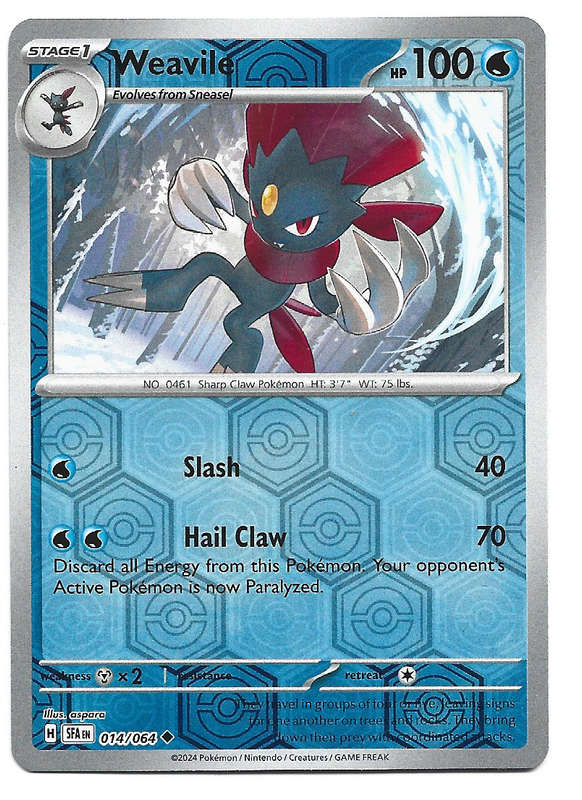 WEAVILE  - REVERSE HOLO   14/64 POKEMON TCG SHROUDED FABLE TRADING CARD