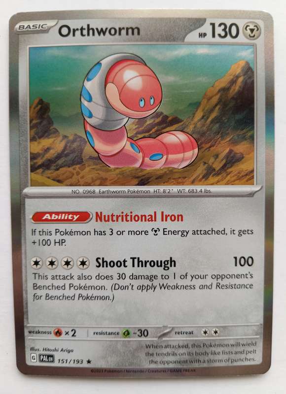ORTHWORM - POKEMON NINTENDO PALDEA EVOLVED - HOLO RARE  TRADING CARD 151/193 - MINT