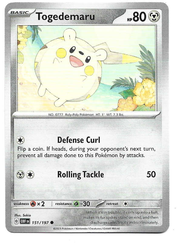 TOGEDEMARU -   151/197 COMMON POKEMON TCG OBSIDIAN FLAMES TRADING CARD
