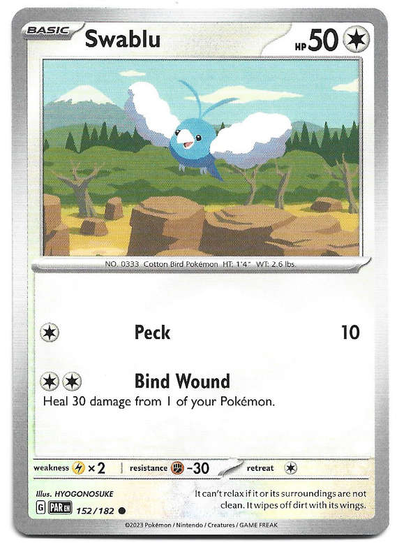 SWABLU - POKEMON PARADOX RIFT  152/182  COMMON TRADING CARD