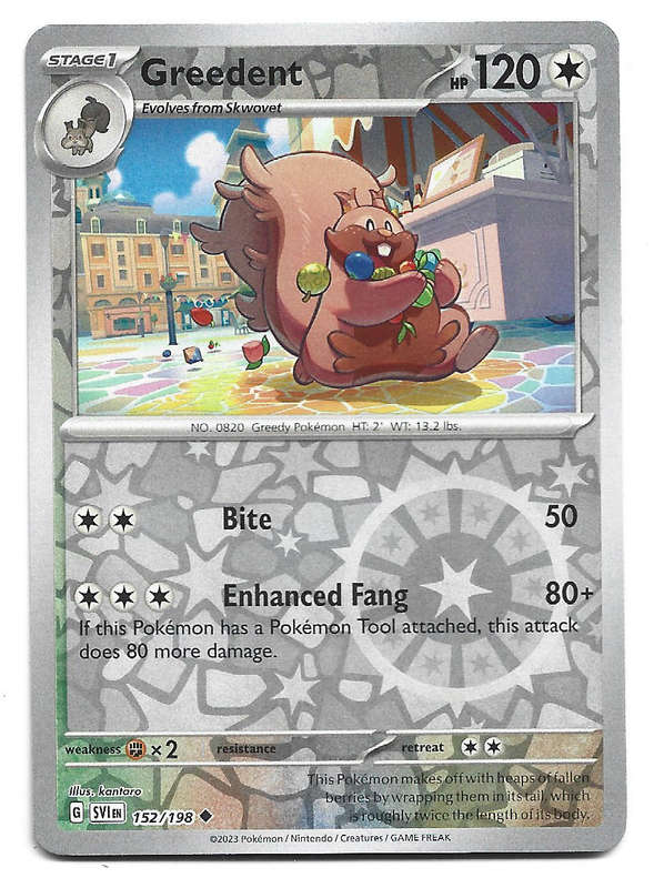 GREEDENT - REVERSE HOLO  152/198 POKEMON TCG SCARLET & VIOLET TRADING CARD