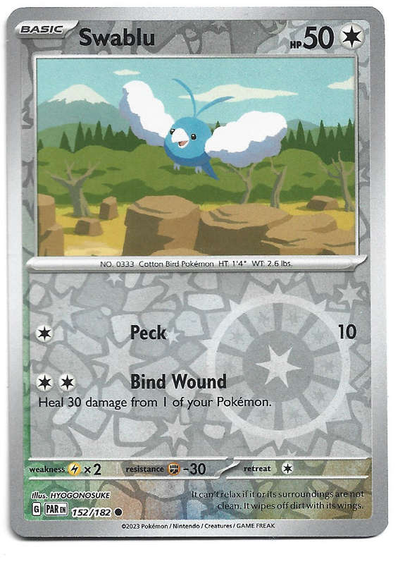 SWABLU  -   REVERSE HOLO POKEMON PARADOX RIFT   152/182 TRADING CARD