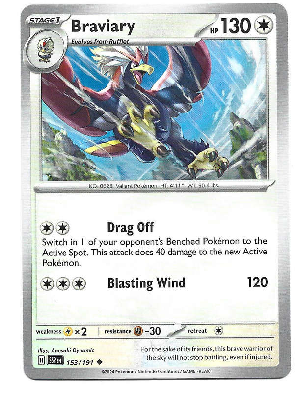 BRAVIARY -  UNCOMMON  153/191 POKEMON TCG SURGING SPARKS TRADING CARD