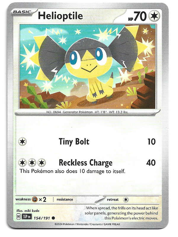 HELIOPTILE  - POKEMON TCG SURGING SPARKS  COMMON   154/191 TRADING CARD