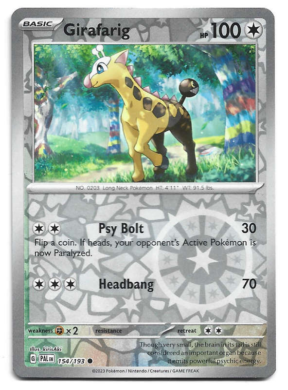 GIRAFARIG - REVERSE HOLO  154/193 POKEMON TCG PALDEA EVOLVED TRADING CARD