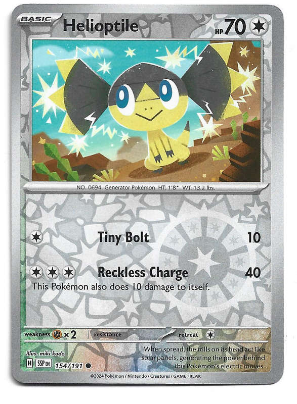 HELIOPTILE -  REVERSE HOLO 154/191 POKEMON TCG SURGING SPARKS TRADING CARD