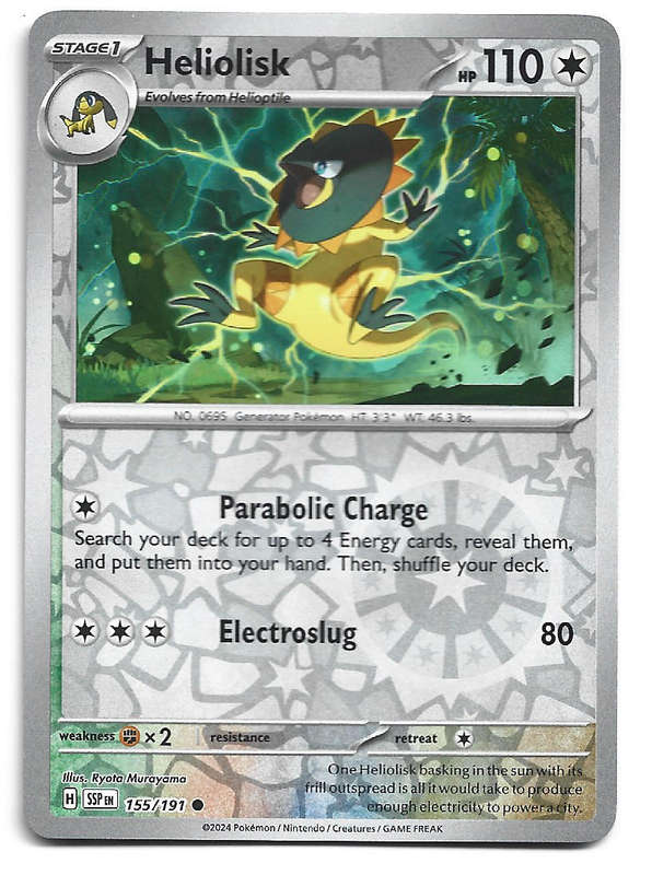 HELIOLISK -  REVERSE HOLO  155/191 POKEMON TCG SURGING SPARKS TRADING CARD