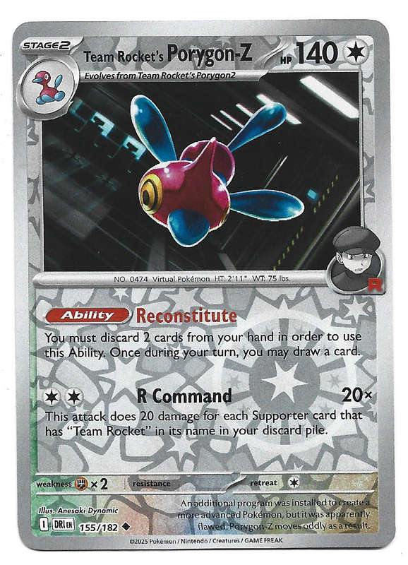 TEAM ROCKET's PORYGON Z - REVERSE HOLO  155/182  POKEMON TCG DESTINED RIVALS TRADING CARD
