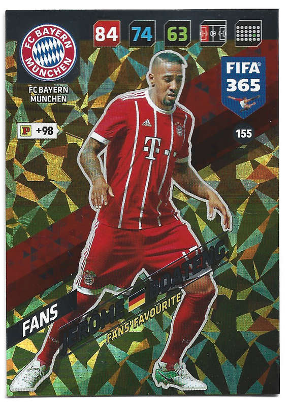 JEROME BOATENG - PANINI `FIFA 365 2018` COLLECTION - FOIL `FANS FAVOURITE` TRADING CARD 155