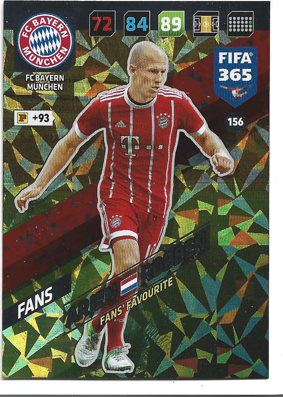 ARJEN ROBBEN - PANINI `FIFA 365 2018` COLLECTION - FOIL `FANS FAVOURITE` TRADING CARD 156