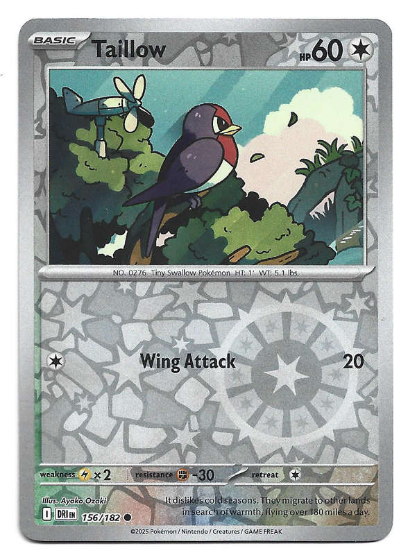 TAILLOW - REVERSE HOLO  156/182  POKEMON TCG DESTINED RIVALS TRADING CARD