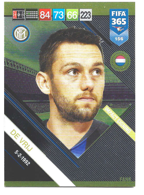 STEFAN DE VRIJ - PANINI FIFA 365 2019 COLLECTION - FOIL `FANS FAVOURITE` TRADING CARD 156