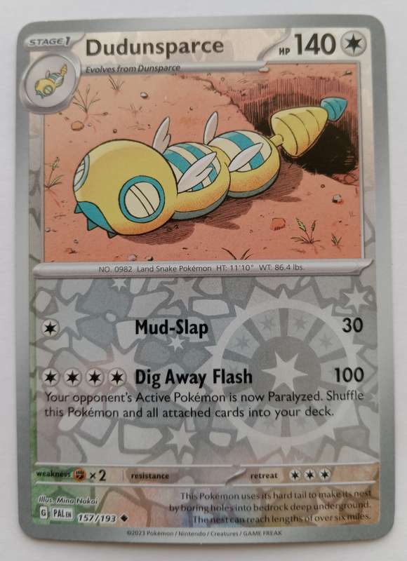 DUDUNSPARSE - POKEMON NINTENDO PALDEA EVOLVED - REVERSE HOLO TRADING CARD 157/193