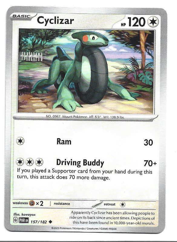 CYCLIZAR  -  POKEMON PARADOX RIFT COMMON  157/182 TRADING CARD