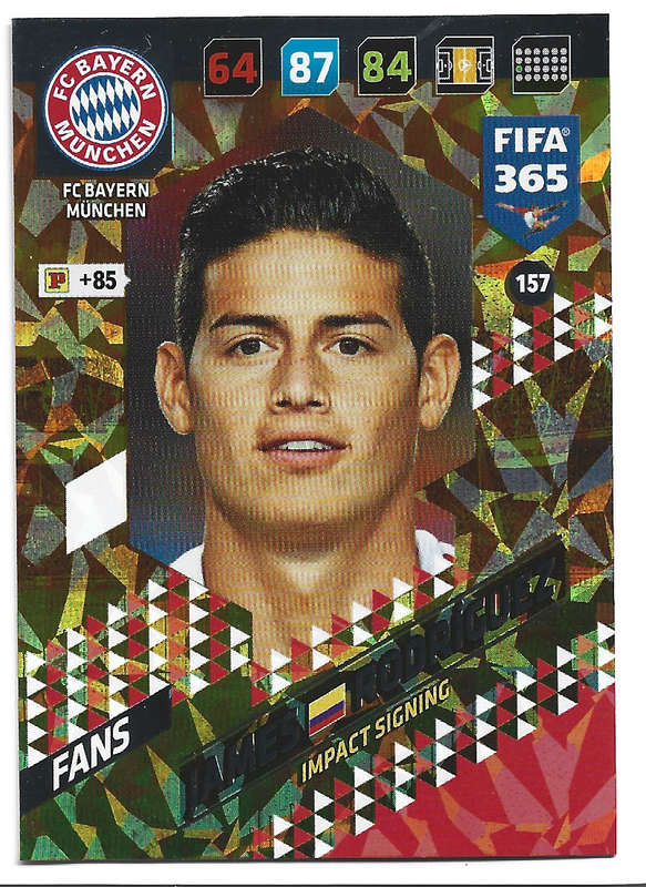 JAMES RODRIGUEZ - PANINI FIFA 365 COLLECTION 2018  - FOIL `IMPACT SIGNING` TRADING CARD 157