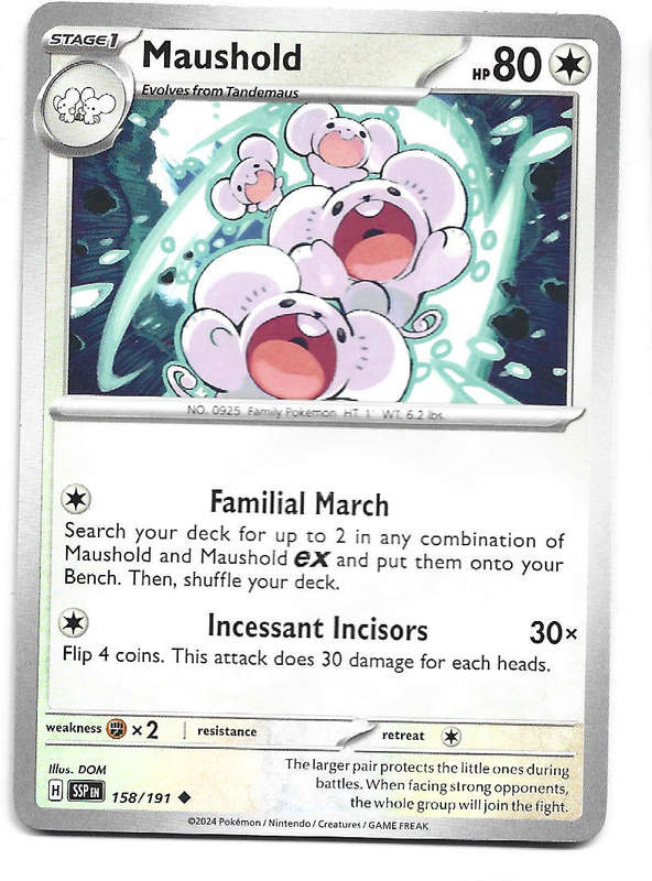 MAUSHOLD -  UNCOMMON  158/191 POKEMON TCG SURGING SPARKS TRADING CARD