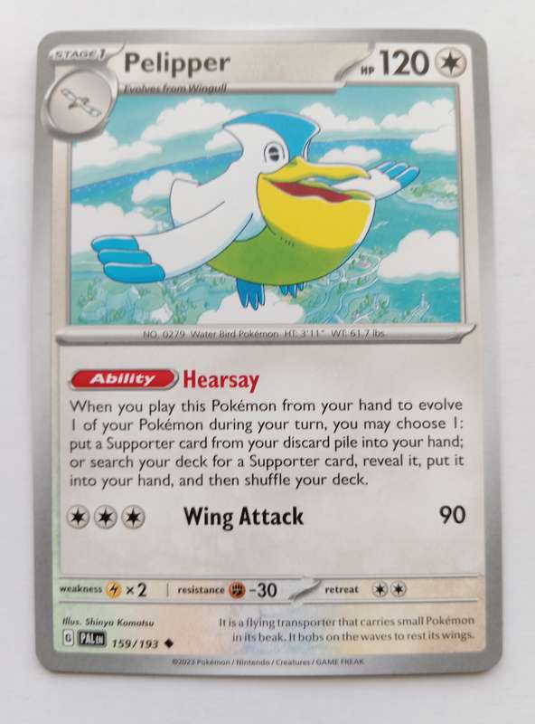 PELIPPER - POKEMON NINTENDO PALDEA EVOLVED - COMMON TRADING CARD 159/193