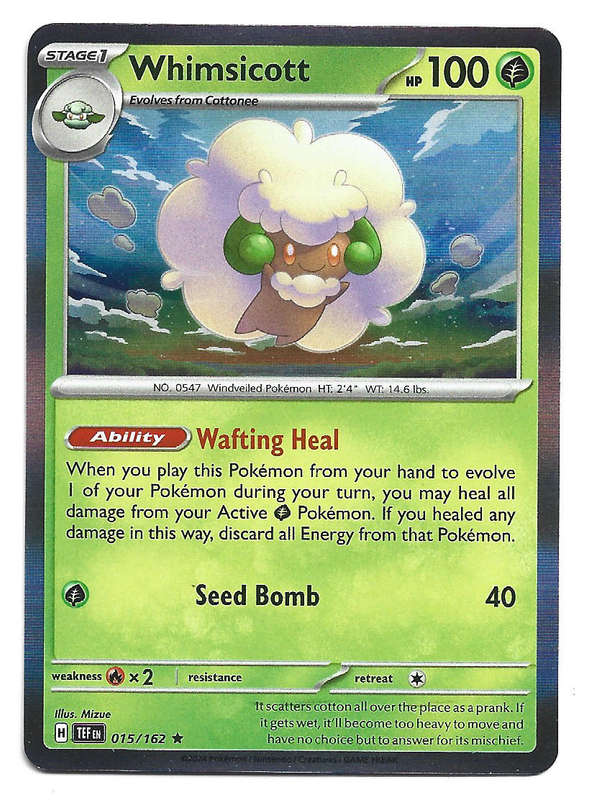 WHIMSICOTT - HOLO RARE  15/162 POKEMON TCG TEMPORAL FORCES TRADING CARD