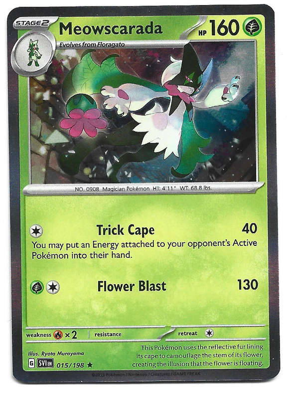 MEOWSCARADA - HOLO RARE  15/198 POKEMON TCG SCARLET & VIOLET TRADING CARD
