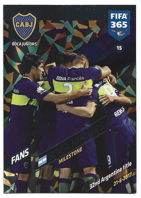BOCA JUNIORS - PANINI `FIFA 365 2018` COLLECTION - FOIL `FANS FAVOURITE` TRADING CARD 15