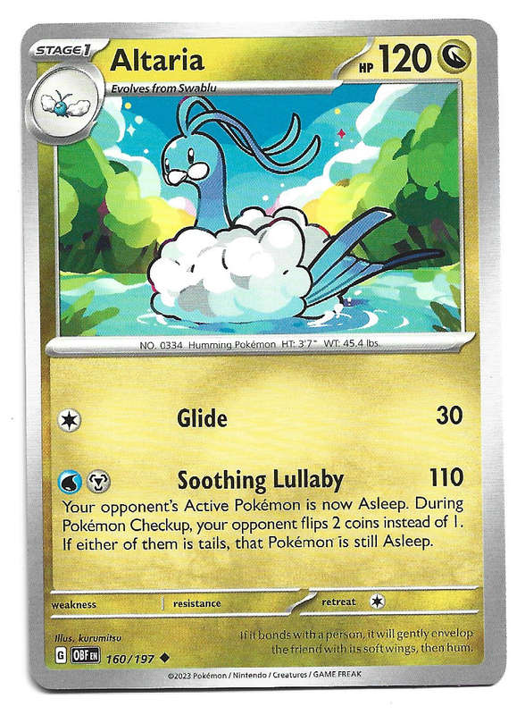 POKEMON CARD - ALTARIA  160/197 COMMON OBSIDIAN FLAMES 2023 - MINT