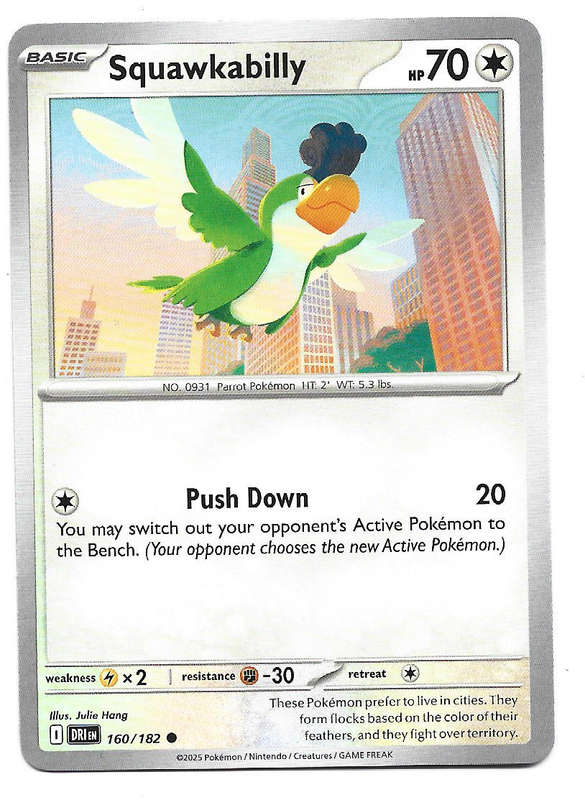 SQUAWKABILLY  -  COMMON  160/182  POKEMON TCG DESTINED RIVALS TRADING CARD