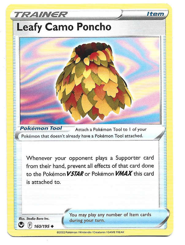 LEAFY CAMO PONCHO - COMMON  160/195  POKEMON TCG SILVER TEMPEST TRADING CARD