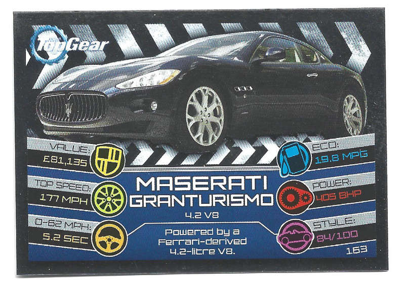 MASERATI GRANTURISMO - TOPPS BBC TOP GEAR `TURBO ATTAX 2014/15 - RARE FOIL TRADING CARD 163