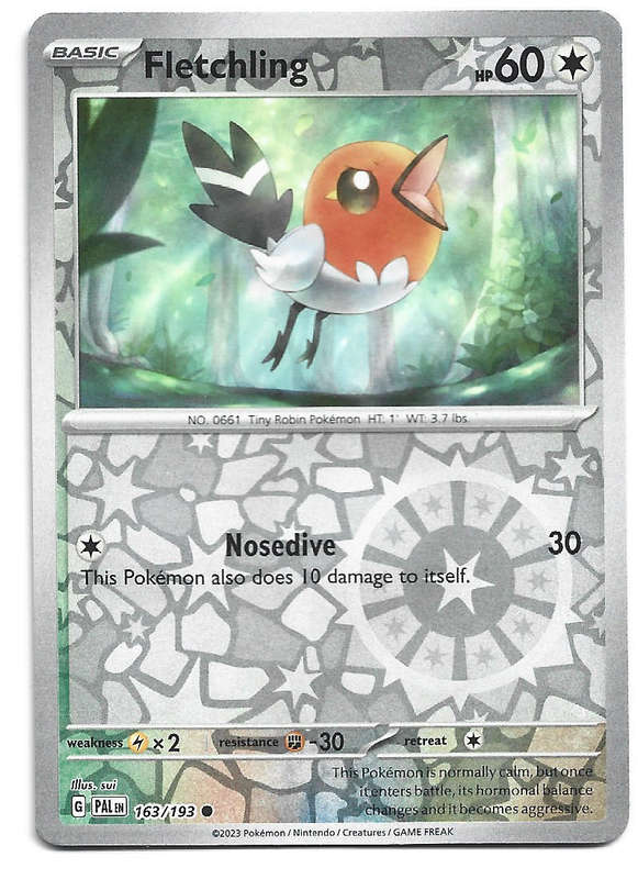 FLETCHLING - REVERSE HOLO  163/193 POKEMON TCG PALDEA EVOLVED TRADING CARD