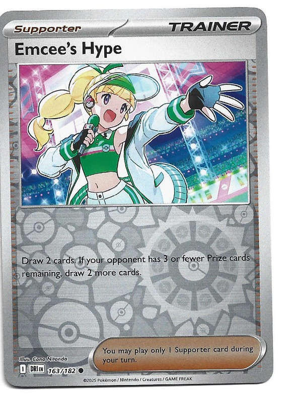 EMCEE's HYPE - REVERSE HOLO  163/182  POKEMON TCG DESTINED RIVALS TRADING CARD