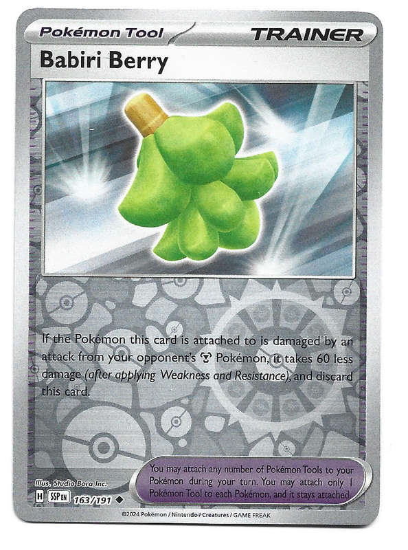 BABIRI BERRY  - REVERSE HOLO POKEMON TCG SURGING SPARKS  163/191 TRADING CARD