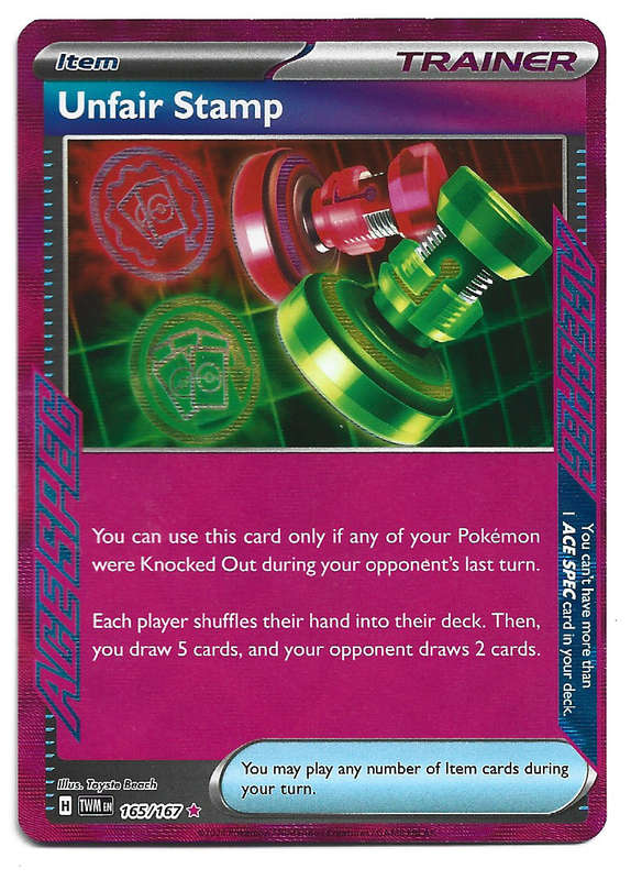 UNFAIR STAMP - ACE SPEC HOLO RARE POKEMON TWILIGHT MASQUERADE   165/167 TRADING CARD