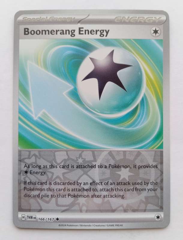 BOOMERANG ENERGY - POKEMON NINTENDO TWILIGHT MASQUERADE 2024 - REVERSE HOLO TRADING CARD 166/167