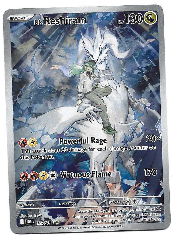 N's RESHIRAM - FULL ART ILLUSTRATION RARE  167/159 POKEMON TCG JOURNEY TOGETHER TRADING CARD