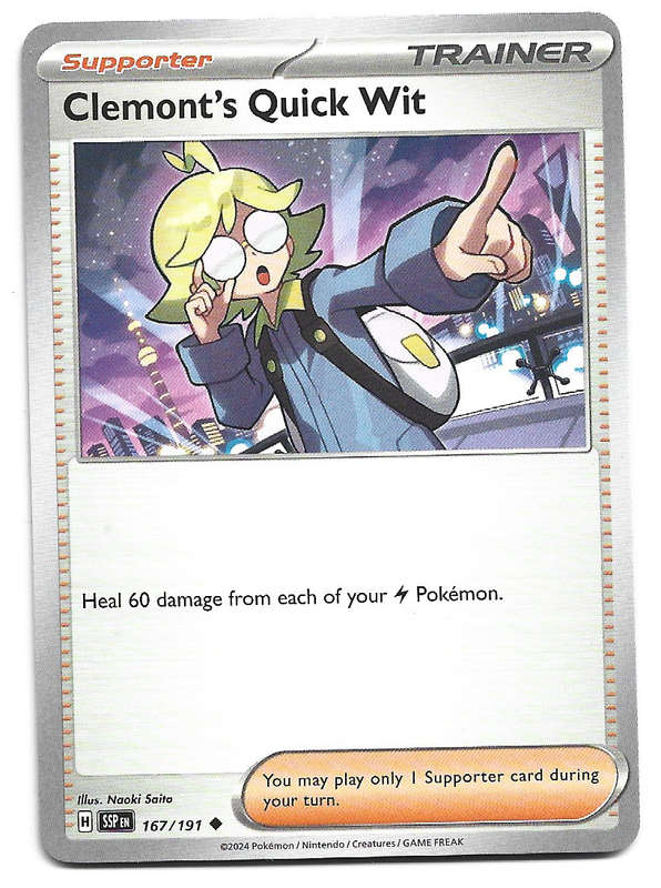 CLEMONT's QUICK WIT  - COMMON  167/191 POKEMON TCG SURGING SPARKS TRADING CARD