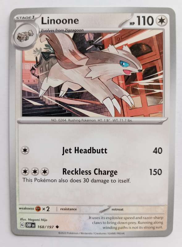 POKEMON CARD - LINOONE  168/197 COMMON OBSIDIAN FLAMES 2023 - MINT
